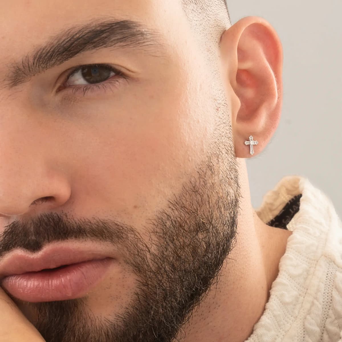 Aretes Topos Cruz Destello 8.8 mm Plata Ley 925 hombre oreja