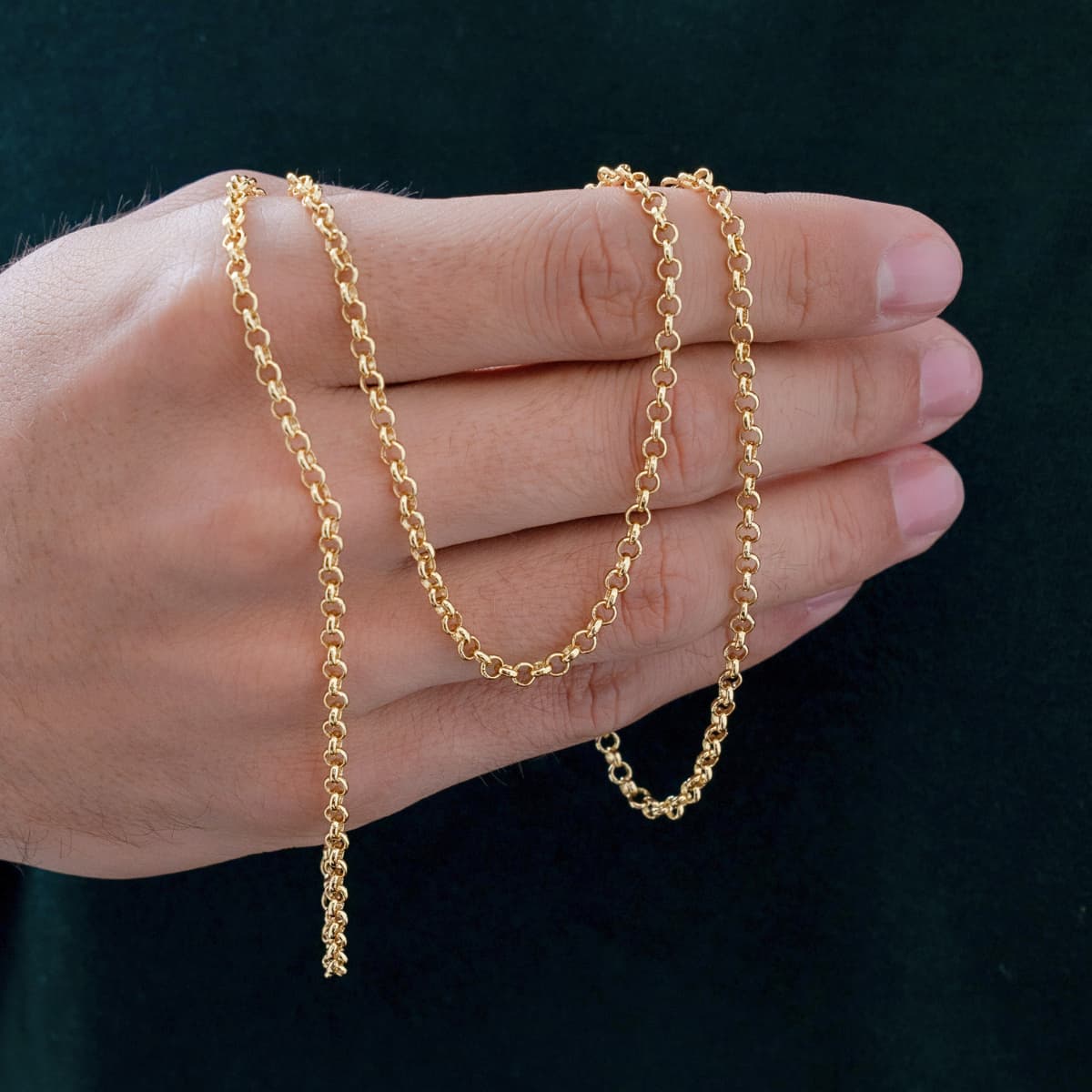 Cadena Aros 3 mm 65 cm Oro Laminado 18K detalle
