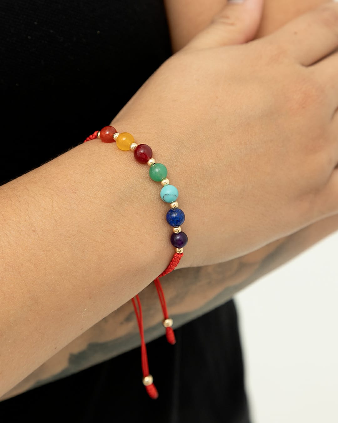 Manilla Tejida 7 Chakras Balín Liso 3mm Oro Laminado 18K - OM JOYERÍA