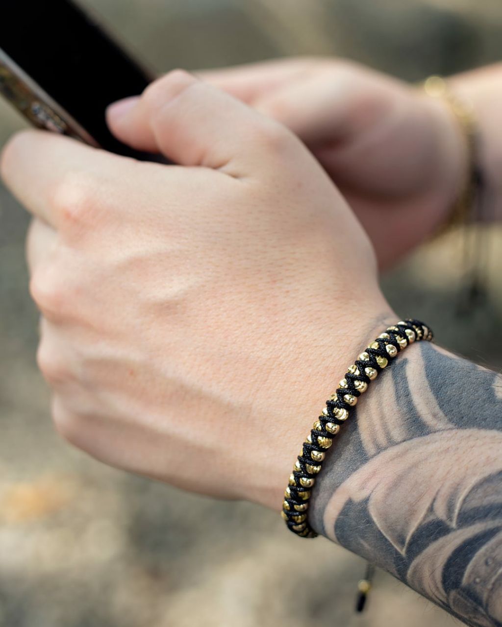 Manilla Tejida Balines lisos e italianos de 4mm de Oro Laminado de 18k