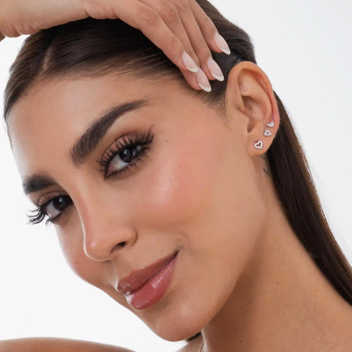 Aretes Topos Aira Heart 5x4 mm Plata Ley 925 mujer oreja