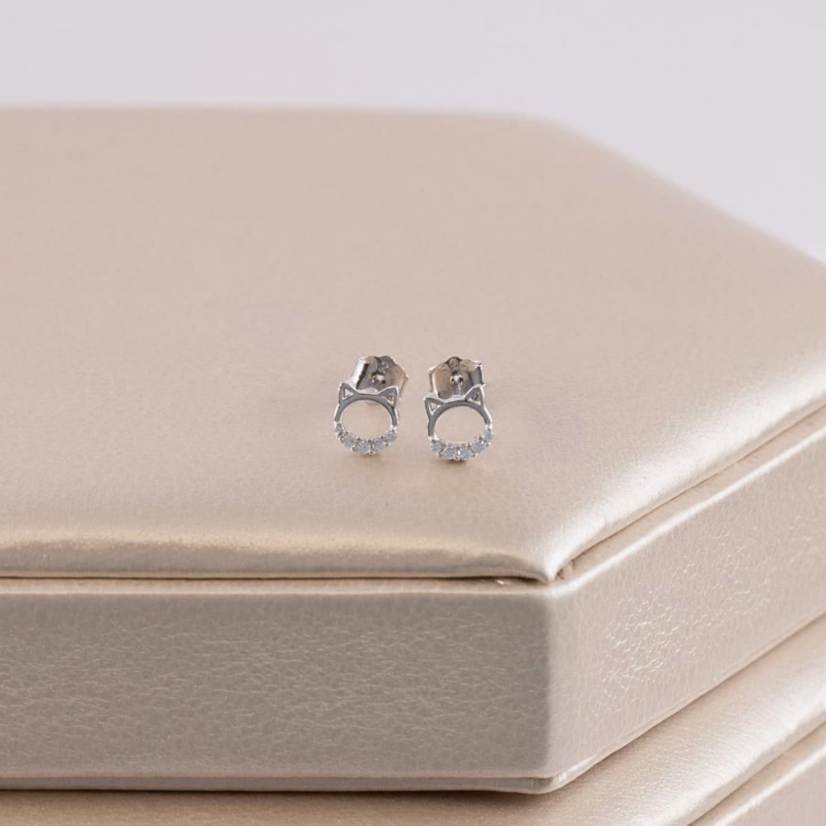 Aretes Topos Cat Shine 5 mm Plata Ley 925 sobre caja