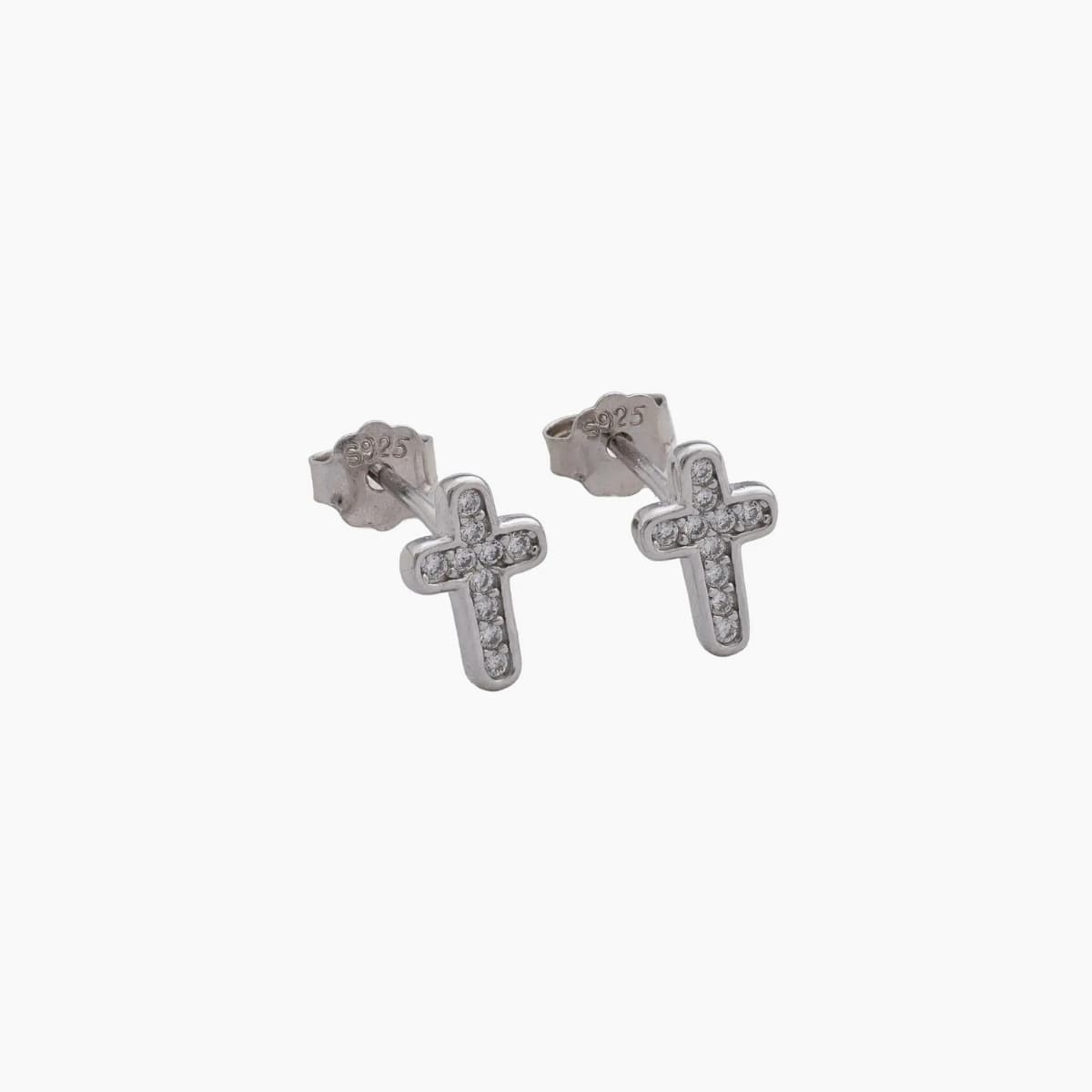 Aretes Topos Cruz Celestial 7.6 mm Plata Ley 925 fondo blanco unisex
