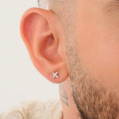 Aretes Topos Cruz Shine 6.7 mm Plata Ley 925 hombre oreja