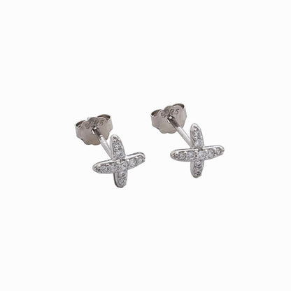 Aretes Topos Cruz Shine 6.7 mm Plata Ley 925 fondo blanco unisex