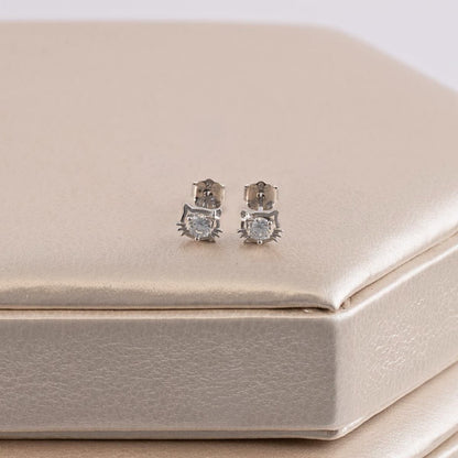 Aretes Topos Kitty Love 6 mm Plata Ley 925 sobre caja