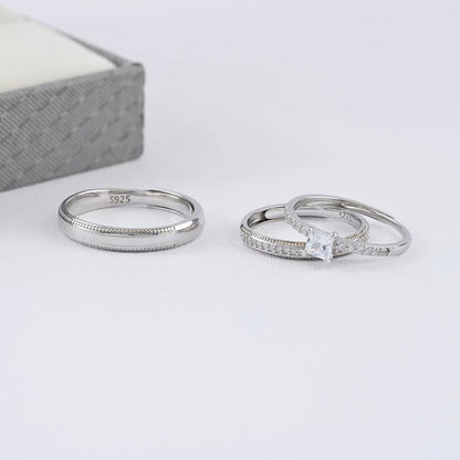 Argollas Diamond Eternity ajustables set pareja Plata Ley 925