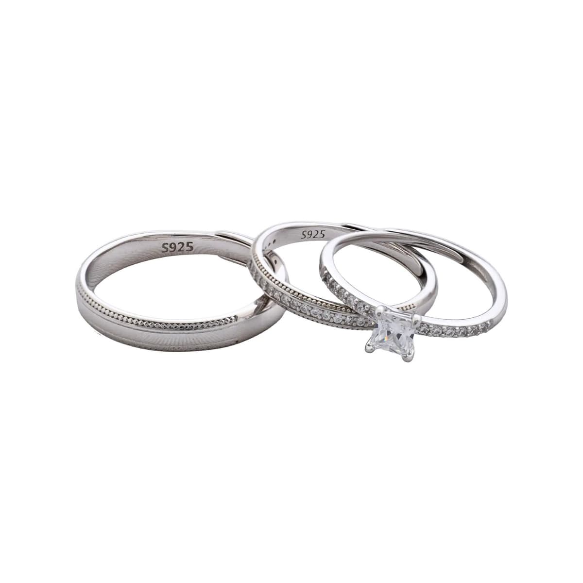 Argollas Diamond Eternity ajustables Plata Ley 925 fondo blanco