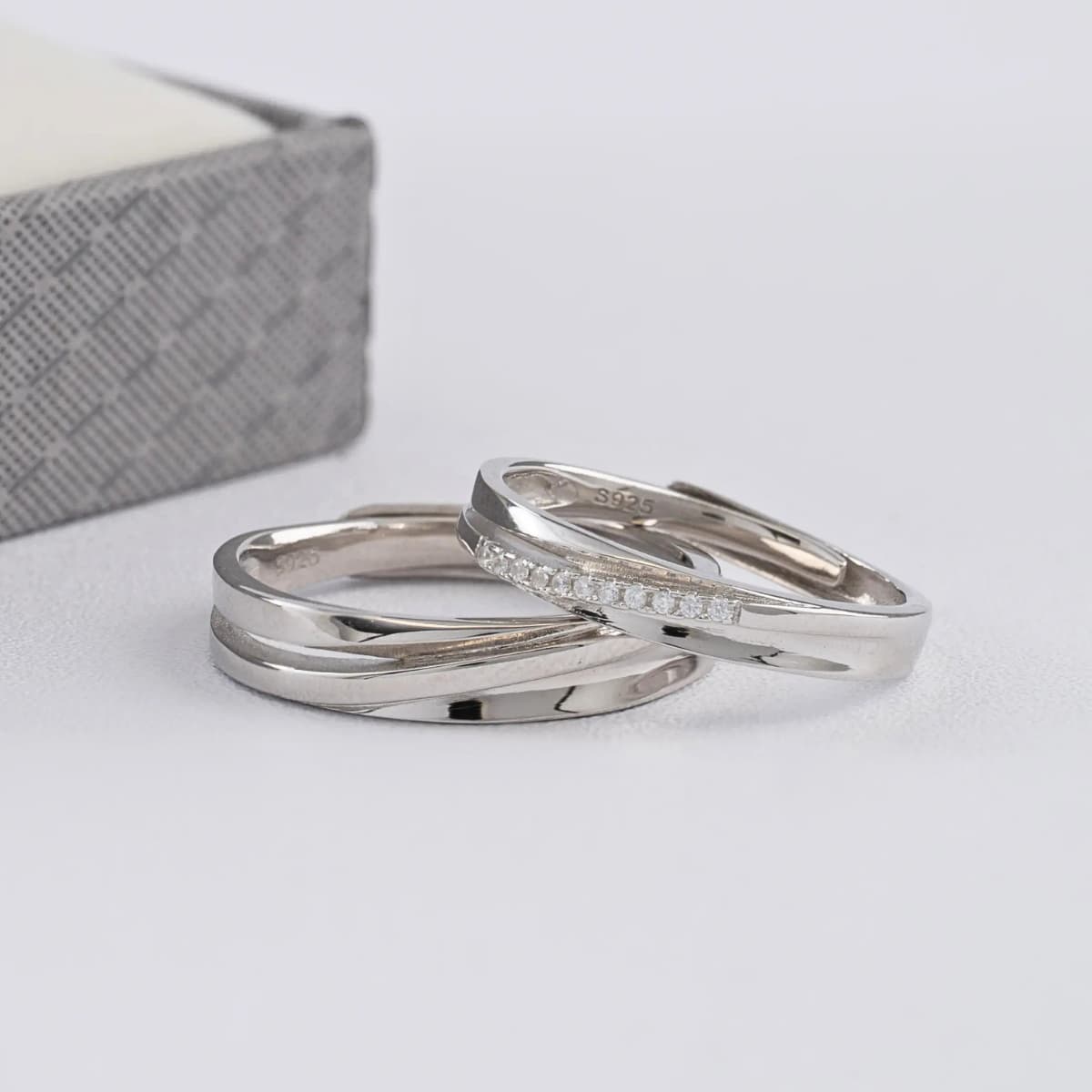 Argollas One Forever ajustables set pareja Plata Ley 925