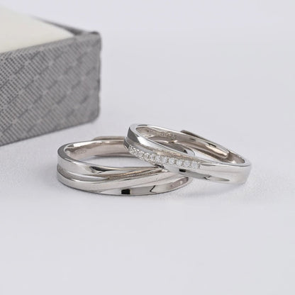 Argollas One Forever ajustables set pareja Plata Ley 925