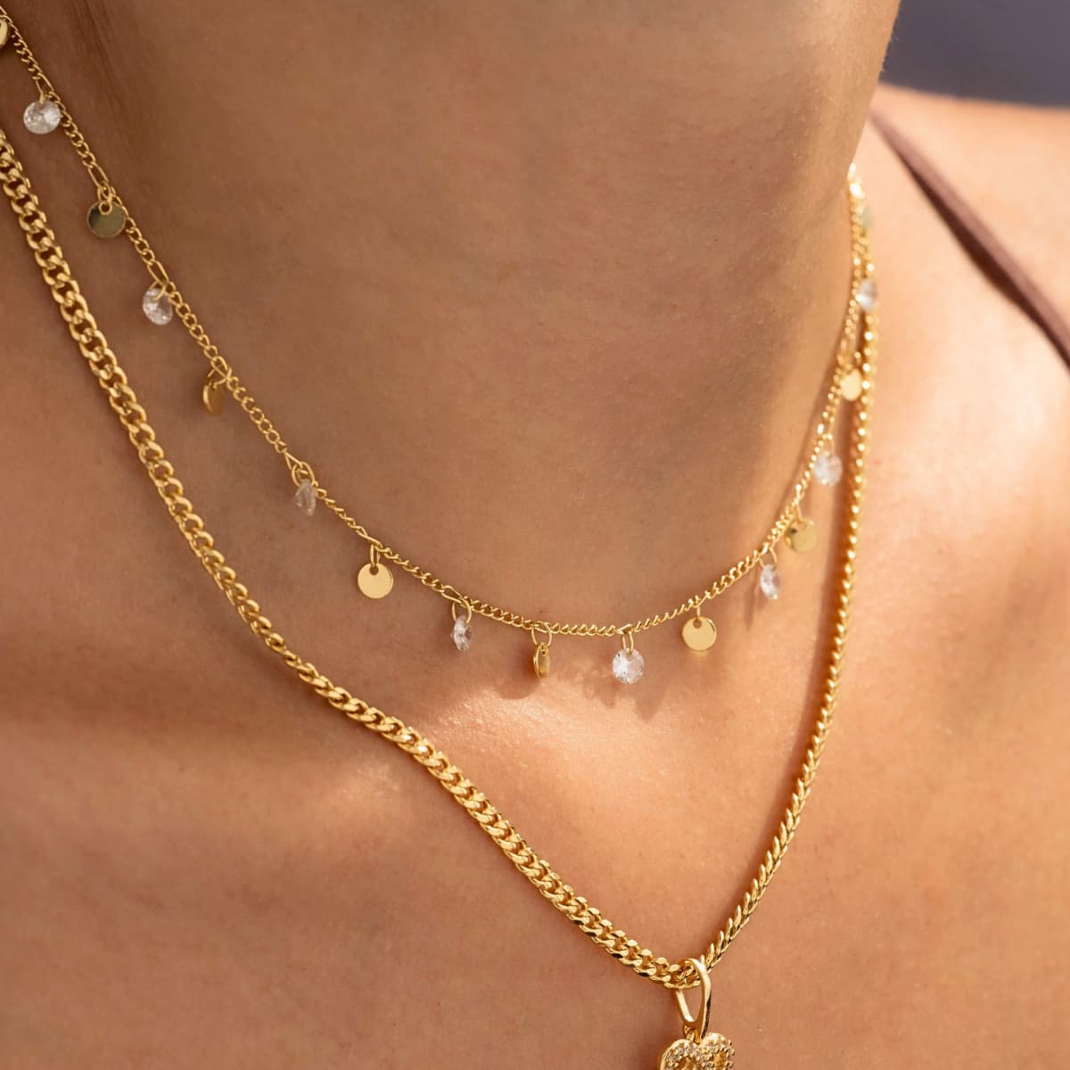 Cadena Cubana Circonios 45 cm Extensor Mujer Oro Laminado 18K