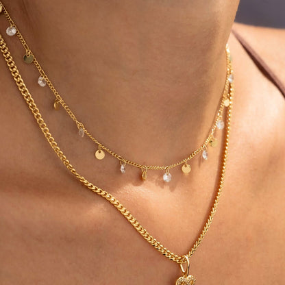Cadena Cubana Circonios 45 cm Extensor Mujer Oro Laminado 18K