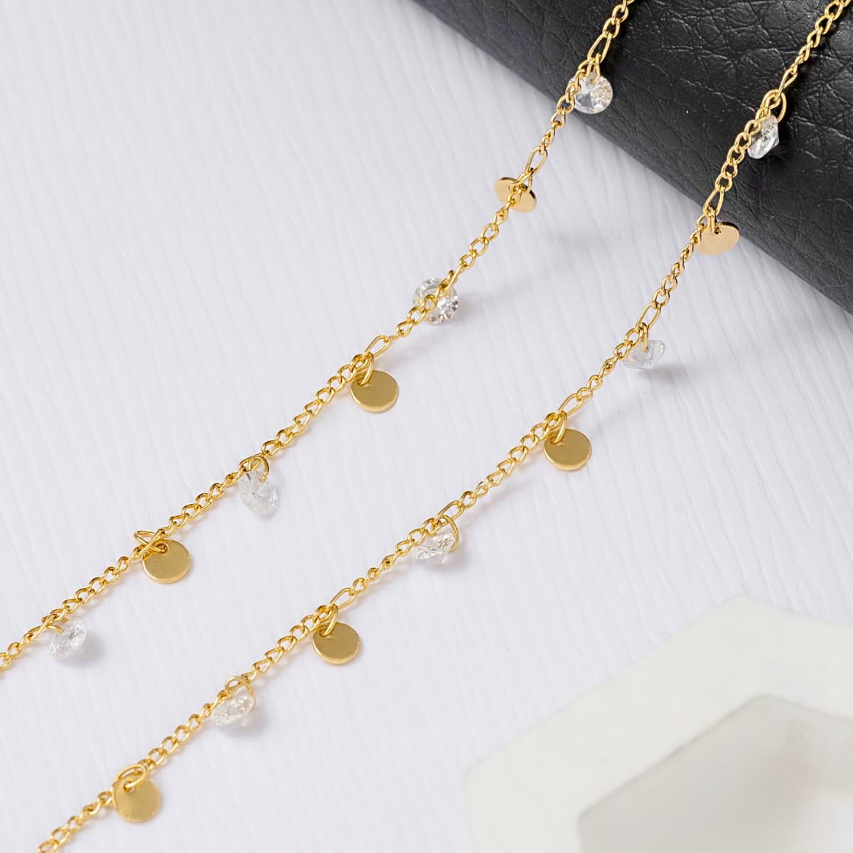 Cadena Cubana Circonios 45 cm Extensor Oro Laminado 18K | OM JOYERÍA