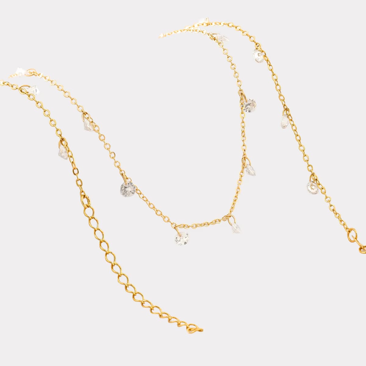 Cadena Gypsy 35 cm Extensor Oro Laminado 18K detalle cristales