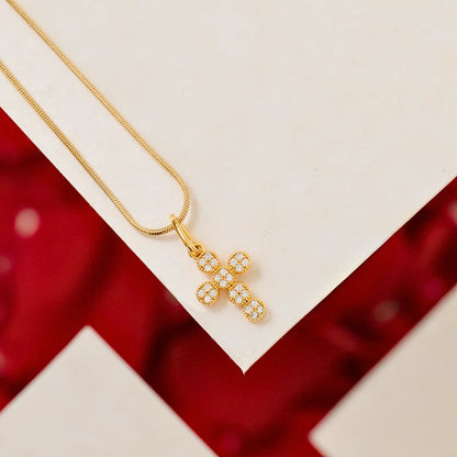 Cadena Serpiente Finita Oro Laminado 18K - Con dije de cruz