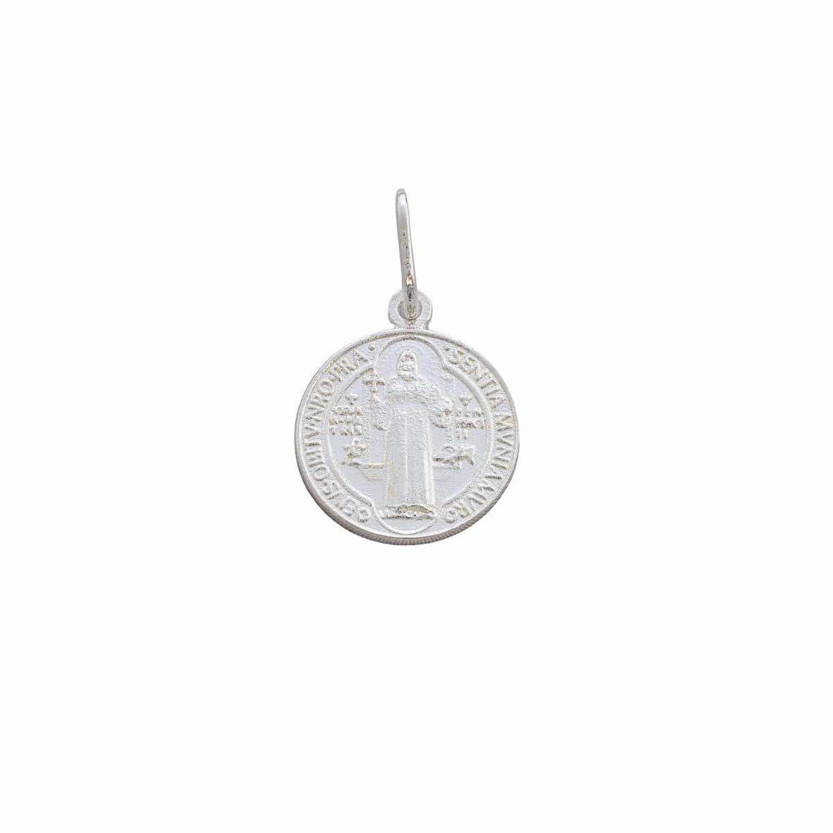 Dije San Benito 1,5 cm Plata Ley 925 fondo blanco — NO INCLUYE CADENA