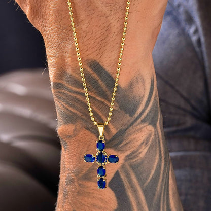 Dije Blue Brightness Cruz Zafiro Oro Laminado 18K - Modelo hombre