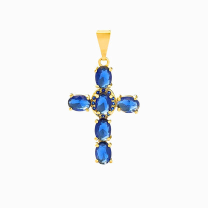 Dije Blue Brightness Cruz Zafiro Oro Laminado 18K - Vista frontal