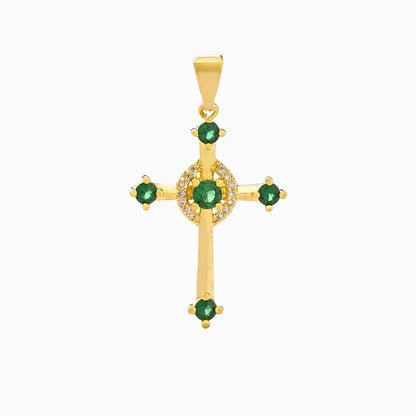 Dije Cruz Verde Esmeraldas Oro Laminado 18K - Vista frontal