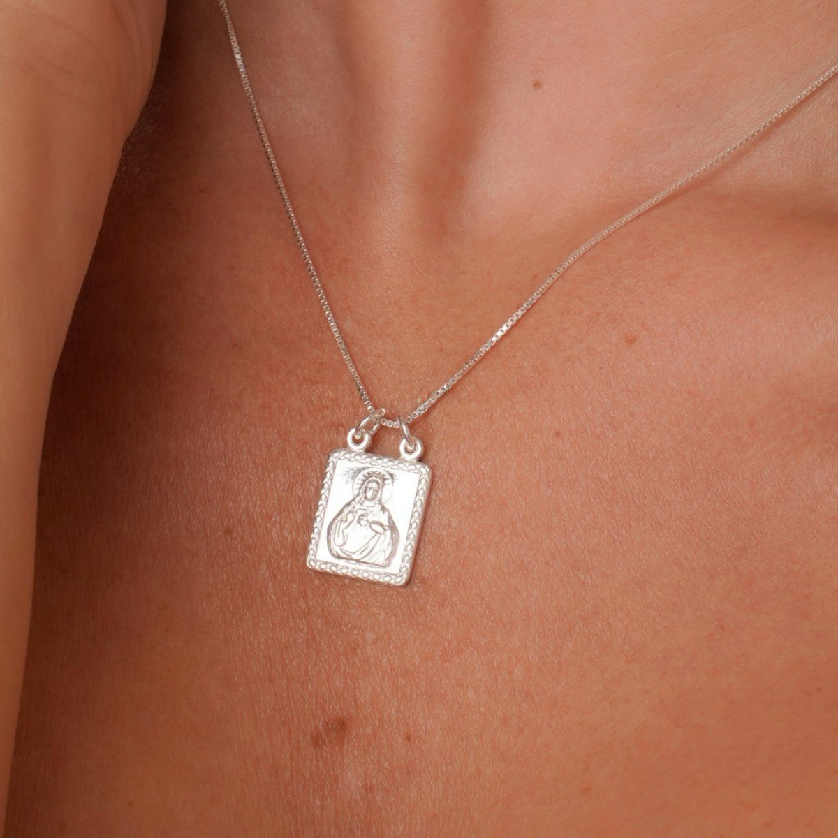 Dije Escapulario Sagrado Corazón 1,4 cm Plata Ley 925 mujer — NO INCLUYE CADENA