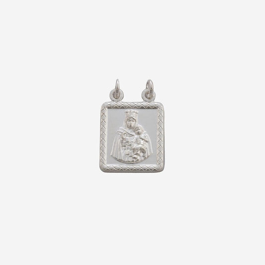 Dije Escapulario Virgen del Carmen 1,4 cm Plata Ley 925 fondo blanco