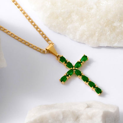 Dije Cruz Emerald Oro Laminado 18K | OM JOYERÍA