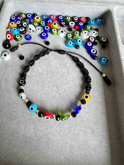 Manilla Tejida Ojo Turco 7 Chakras Balín 3mm Oro Laminado 18k | OM JOYERÍA