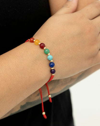 Manilla Tejida 7 Chakras Balín Liso 3mm Oro Laminado 18K - OM JOYERÍA