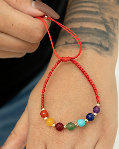 Manilla Tejida 7 Chakras Balín Liso 3mm Oro Laminado 18K - OM JOYERÍA