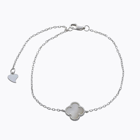 Pulsera Clover Nácar 1 mm 15,5 cm Plata Ley 925 fondo blanco