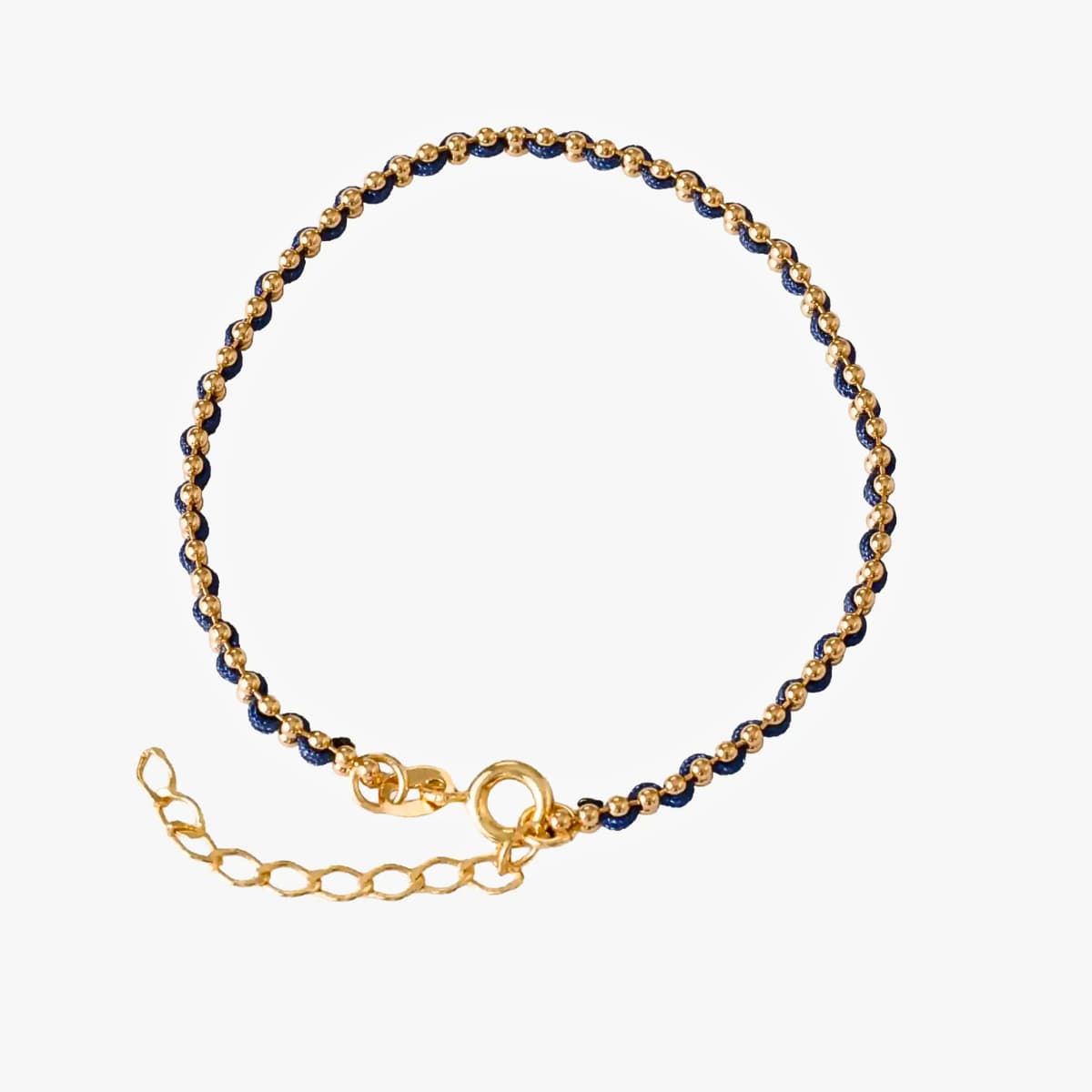 Pulsera Hilo Laminado Azul 15 cm Extensor Oro Laminado 18K | OM JOYERÍA