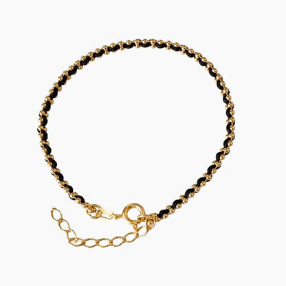 Pulsera Hilo Laminado Negro 15 cm Extensor Oro Laminado 18K