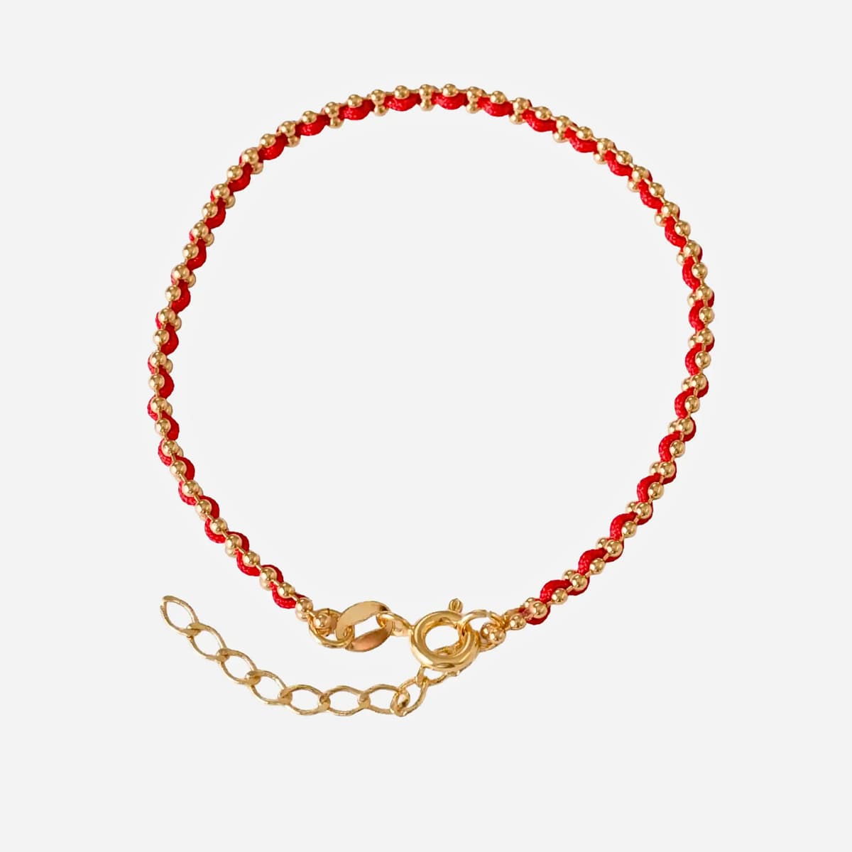 Pulsera Hilo Laminado Rojo 15 cm Extensor Oro Laminado 18K