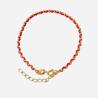 Pulsera Hilo Laminado Rojo 15 cm Extensor Oro Laminado 18K
