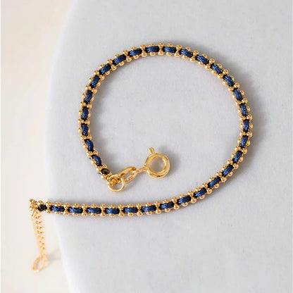 Pulsera Hilo Laminado Azul 15 cm Extensor Oro Laminado 18K