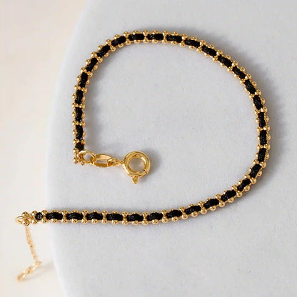 Pulsera Hilo Laminado Negro 15 cm Extensor Oro Laminado 18K | OM JOYERÍA