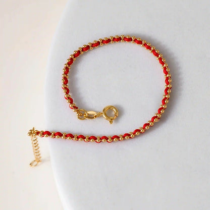 Pulsera Hilo Laminado Rojo 15 cm Extensor Oro Laminado 18K | OM JOYERÍA