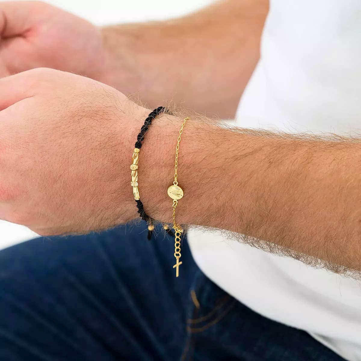 Pulsera Virgen Milagrosa 16.5 cm Extensor Oro Laminado 18K Hombre