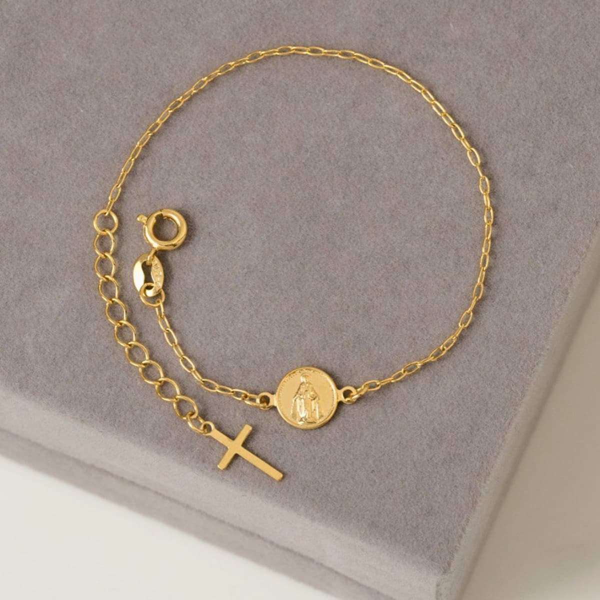 Pulsera Virgen Milagrosa 16.5 cm Extensor Oro Laminado 18K Unisex