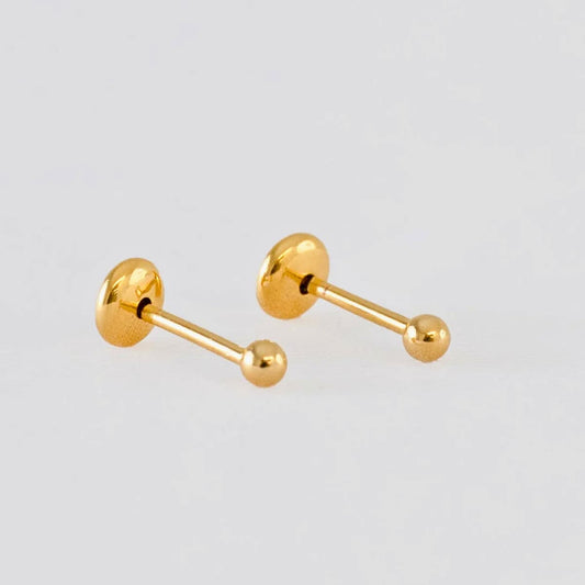 Aretes Topos Balín 2mm y 3mm Unisex Oro Laminado 18K | OM JOYERÍA