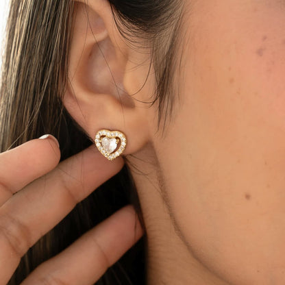 Aretes Topos Amore Halo 9 mm Oro Laminado 18K | OM JOYERÍA