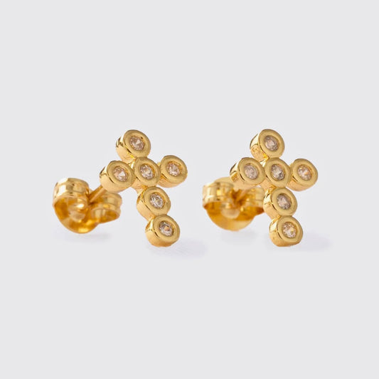 Aretes Cruz Majestic G Unisex – Oro Laminado 18K | OM JOYERÍA