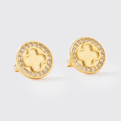 Aretes Clover Redondo Circonias 1 cm – Oro Laminado 18K | OM JOYERÍA