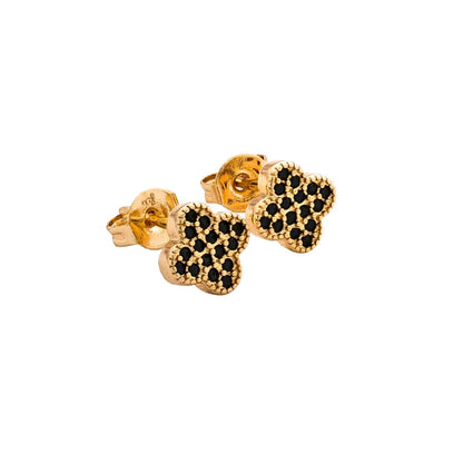 Aretes Trébol Circonias 7 mm – Oro Laminado 18K | OM JOYERÍA