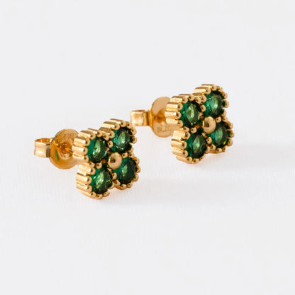 Aretes Clover Motif Trébol Verde – Oro Laminado 18K | OM JOYERÍA