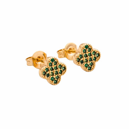 Aretes Trébol Circonias 7 mm – Oro Laminado 18K | OM JOYERÍA