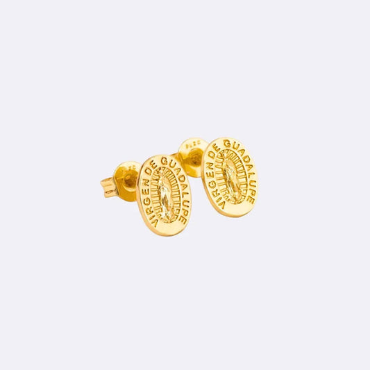 Aretes Topo Virgen de Guadalupe 9 mm Oro Laminado 18K | OM JOYERÍA