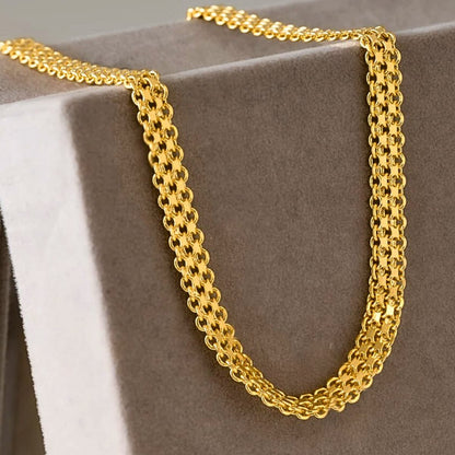 Cadena Tejido Chino Doble Carril 65 cm Hombre – Oro Laminado 18K | OM JOYERÍA