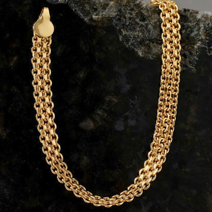 Cadena Tejido Chino Doble Carril 65 cm Hombre – Oro Laminado 18K | OM JOYERÍA
