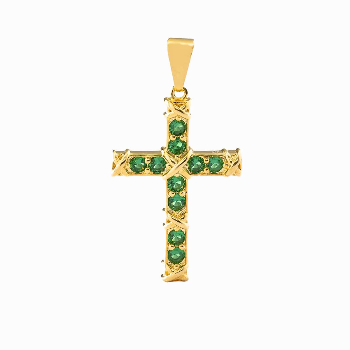 Dije Green Paradise Cruz Esmeraldas Oro Laminado 18K - Vista frontal
